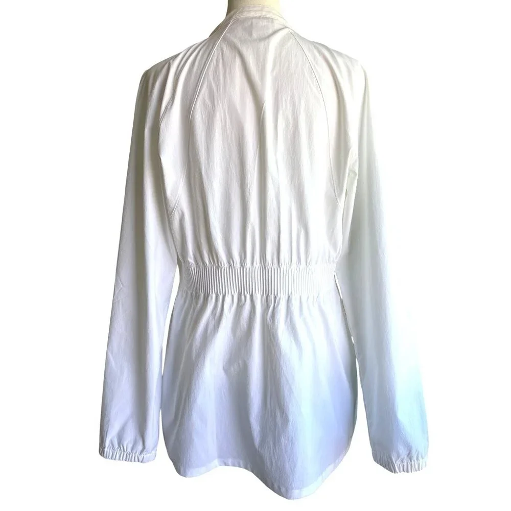 Athleta Womens Shirt Medium Tunic Blouse Pullover White Elastic Waist Oversized‎